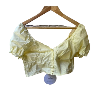 NWOT Princess Polly Lemon Abe Smocked V neck Short sleeve cotton poly Crop Top 8